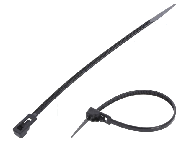 Kabelbinder; losmaakbaar; L: 150mm; W: 3,6mm; polyamide; 177N; zwart Kabelbinder; losmaakbaar; L: 150mm; W: 3,6mm; polyamide; 177N; zwart